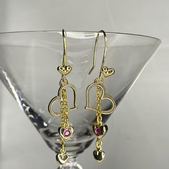 Hearts Galore Earrings Gold Plated Brass - Picture 1 of 5